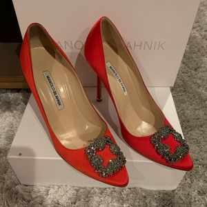 Manolo Blahnik Hangisi 105mm Red Satin size 39